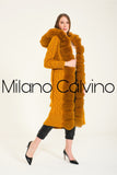 Fur Trimmed Long Triko Cardigan (hardal) - Mustard - Milano Calvino image 2