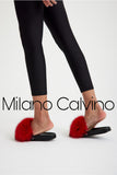 Fur Trimmed Slipper - Red - Milano Calvino image 2