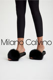 Fur Trimmed Slipper - Black - Milano Calvino image 2