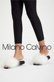 Fur Trimmed Slipper - White - Milano Calvino image 2