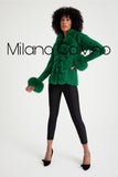 Fur Trimmed Triko Cardigan - Green - Milano Calvino image 2