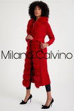 Fur Trimmed Long Triko Cardigan Red - Milano Calvino image 2