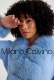 Fur Trimmed Triko Cardigan - Buz Blue - Milano Calvino image 2