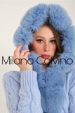 Fur Trimmed Long Triko Cardigan ( Buz Bluesi) - Milano Calvino image 2