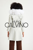 -CLARA- Alpaka Wool Jacket W/ Fox Fur Collar (White)