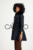 -CLARA- Alpaka Wool Jacket W/ Fox Fur Collar (Black)