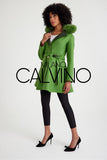 Alpaca Wool & Fur Trimmed & Çift Taraflı Women’s Coat - Green - Milano Calvino image 3