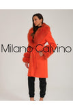 Fur Trimmed Cashmere Coat Orange CASH-DOBLE - Milano Calvino image 3