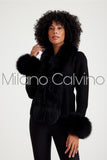 Fur Trimmed Triko Cardigan - Black - Milano Calvino image 3