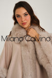 Fur Trimmed Cashmere Poncho - Beige - Milano Calvino image 3