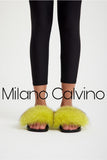 Fur Trimmed Slipper - Fosfor Sarı - Milano Calvino image 3