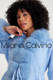 Fur Trimmed Triko Cardigan - Buz Blue - Milano Calvino image 3