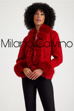 Fur Trimmed Triko Cardigan - Red - Milano Calvino image 3