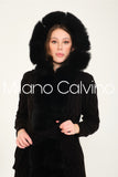 Fur Trimmed Long Triko Cardigan - Black - Milano Calvino image 3