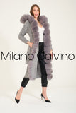 Fur Trimmed Long Triko Cardigan - Grey - Milano Calvino image 3