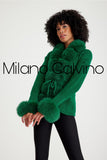 Fur Trimmed Triko Cardigan - Green - Milano Calvino image 3