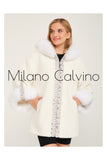 Alcboll Fox White Alcantara Fur Trimmed Coat - Milano Calvino image 3