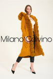 Fur Trimmed Long Triko Cardigan (hardal) - Mustard - Milano Calvino image 3