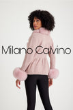 Fur Trimmed Triko Hırk - Pink - Milano Calvino image 3