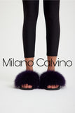 Fur Trimmed Slipper - Patlıcan - Milano Calvino image 3