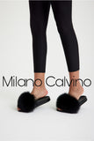 Fur Trimmed Slipper - Black - Milano Calvino image 3