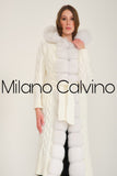 Fur Trimmed Long Triko Cardigan (White) - Milano Calvino image 3