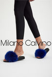 Fur Trimmed Slipper - Blue - Milano Calvino image 3