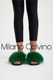 Fur Trimmed Slipper - Green - Milano Calvino image 3