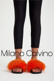 Fur Trimmed Slipper - Orange - Milano Calvino image 3