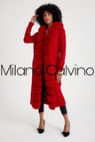 Fur Trimmed Long Triko Cardigan Red - Milano Calvino image 3