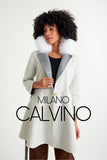 Alpaca Wool & Fur Trimmed & Çift Taraflı Women’s Coat - White - Milano Calvino image 3