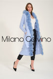 Fur Trimmed Long Triko Cardigan ( Buz Bluesi) - Milano Calvino image 3