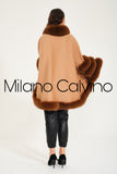 Fur Trimmed Cashmere Poncho - Camel - Milano Calvino image 3