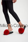 Fur Trimmed Slipper - Red - Milano Calvino image 3