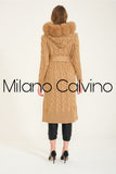 Fur Trimmed Long Triko Cardigan (Beige) - Milano Calvino image 3