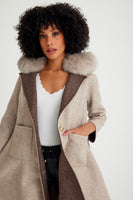 -CLARA- Alpaka Wool Jacket W/ Fox Fur Collar (Beige)