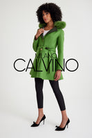 -CLARA- Alpaka Wool Jacket W/ Fox Fur Collar (Green)