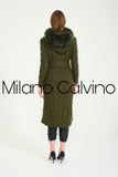 Fur Trimmed Long Triko Cardigan (haki) - Khaki - Milano Calvino image 4