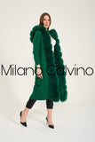 Fur Trimmed Long Triko Cardigan (Green) - Milano Calvino image 4