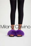Fur Trimmed Slipper - Purple - Milano Calvino image 4