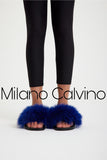 Fur Trimmed Slipper - Blue - Milano Calvino image 4