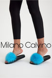 Fur Trimmed Slipper - Sky Blue - Milano Calvino image 4