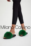 Fur Trimmed Slipper - Green - Milano Calvino image 4