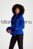 Fur Trimmed Triko Cardigan - Blue - Milano Calvino image 4