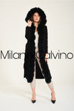 Fur Trimmed Long Triko Cardigan - Black - Milano Calvino image 4