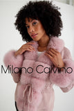 Fur Trimmed Triko Hırk - Pink - Milano Calvino image 4