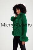 Fur Trimmed Triko Cardigan - Green - Milano Calvino image 4