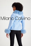 Fur Trimmed Triko Cardigan - Buz Blue - Milano Calvino image 4