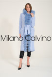 Fur Trimmed Long Triko Cardigan ( Buz Bluesi) - Milano Calvino image 4