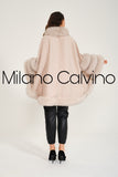 Fur Trimmed Cashmere Poncho - Beige - Milano Calvino image 4